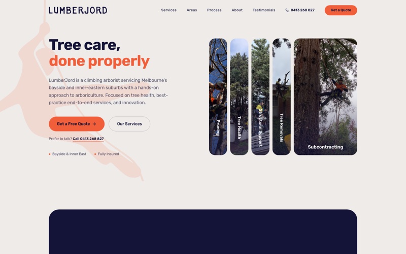 LumberJord arborist website homepage