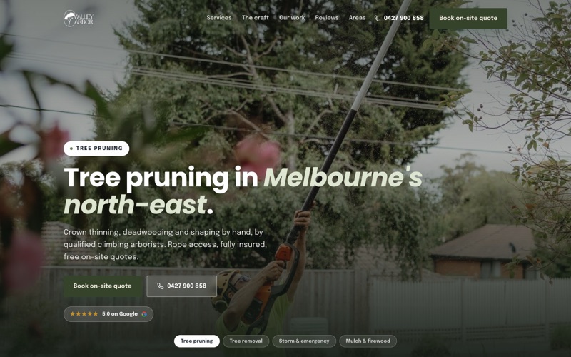 Valley Arbor arborist website homepage